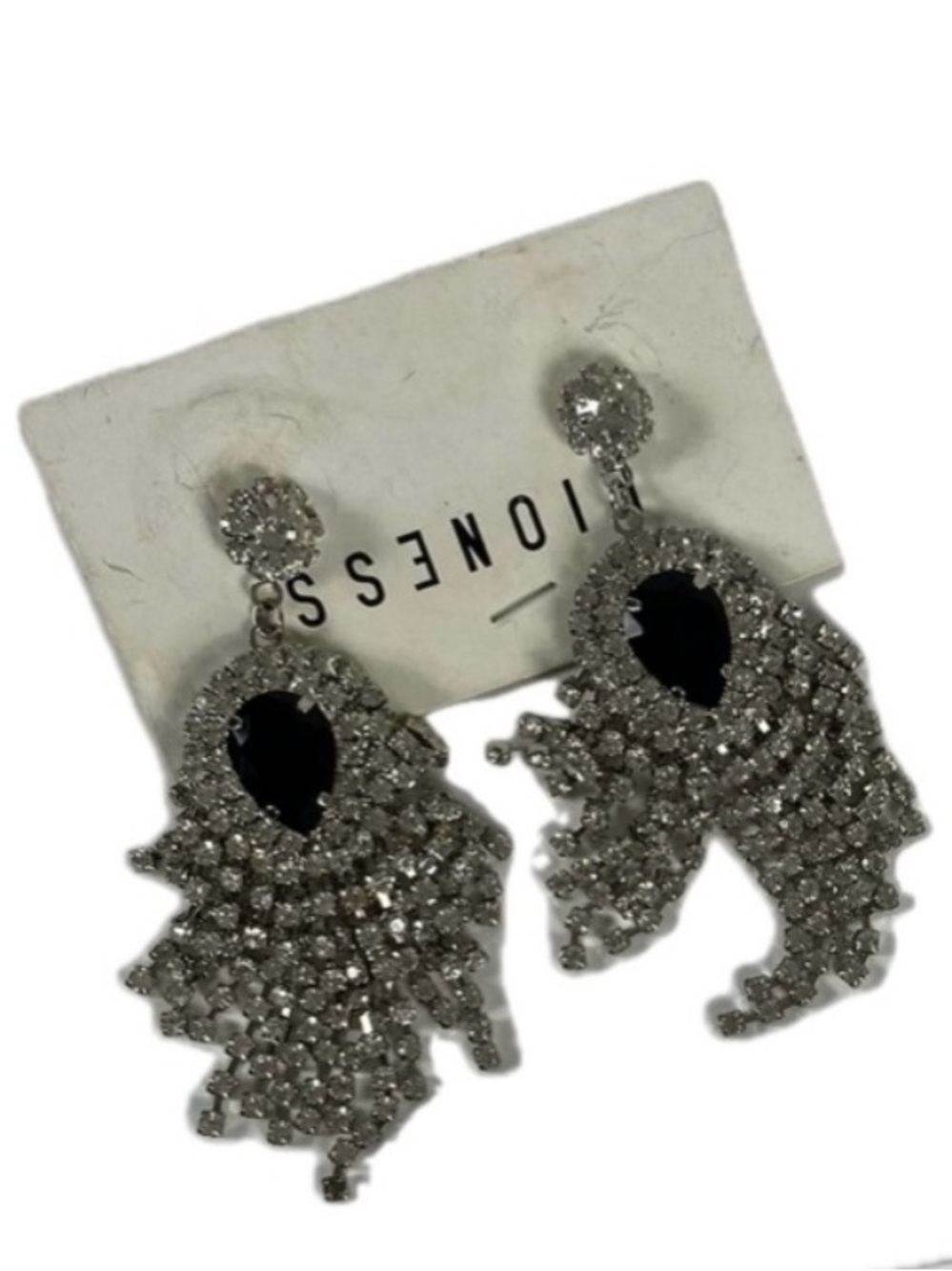 Rhinestone Chandelier Earrings Black Teardrop Statement Dangle Sparkly Glam